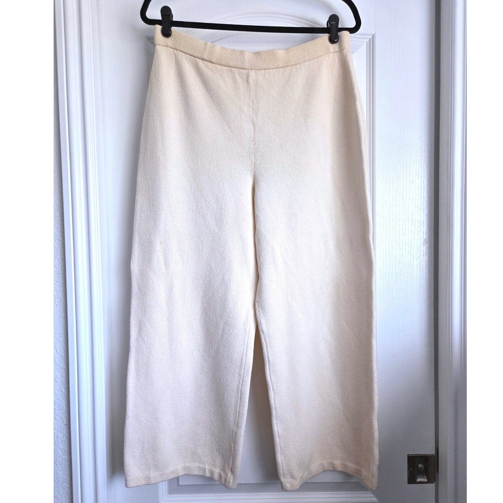 St. John Basics Cream Santana Knit Wide‎ Leg Cropped Pants High Rise Size 10